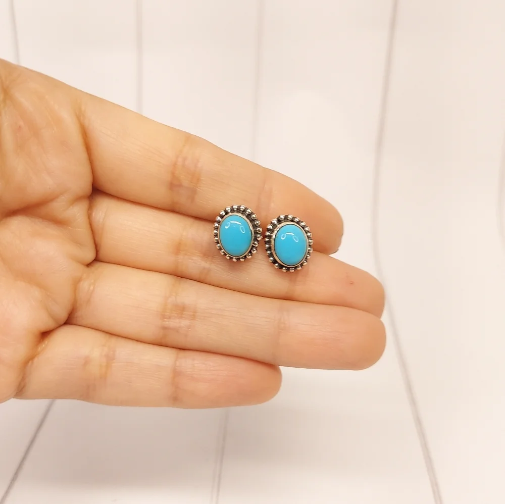 Natural Turquoise Stud Earrings - Picture 1 of 7